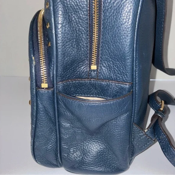 Michael Kors Abbey Backpack Medium Navy Blue Leather Studded *READ - Picture 5 of 14